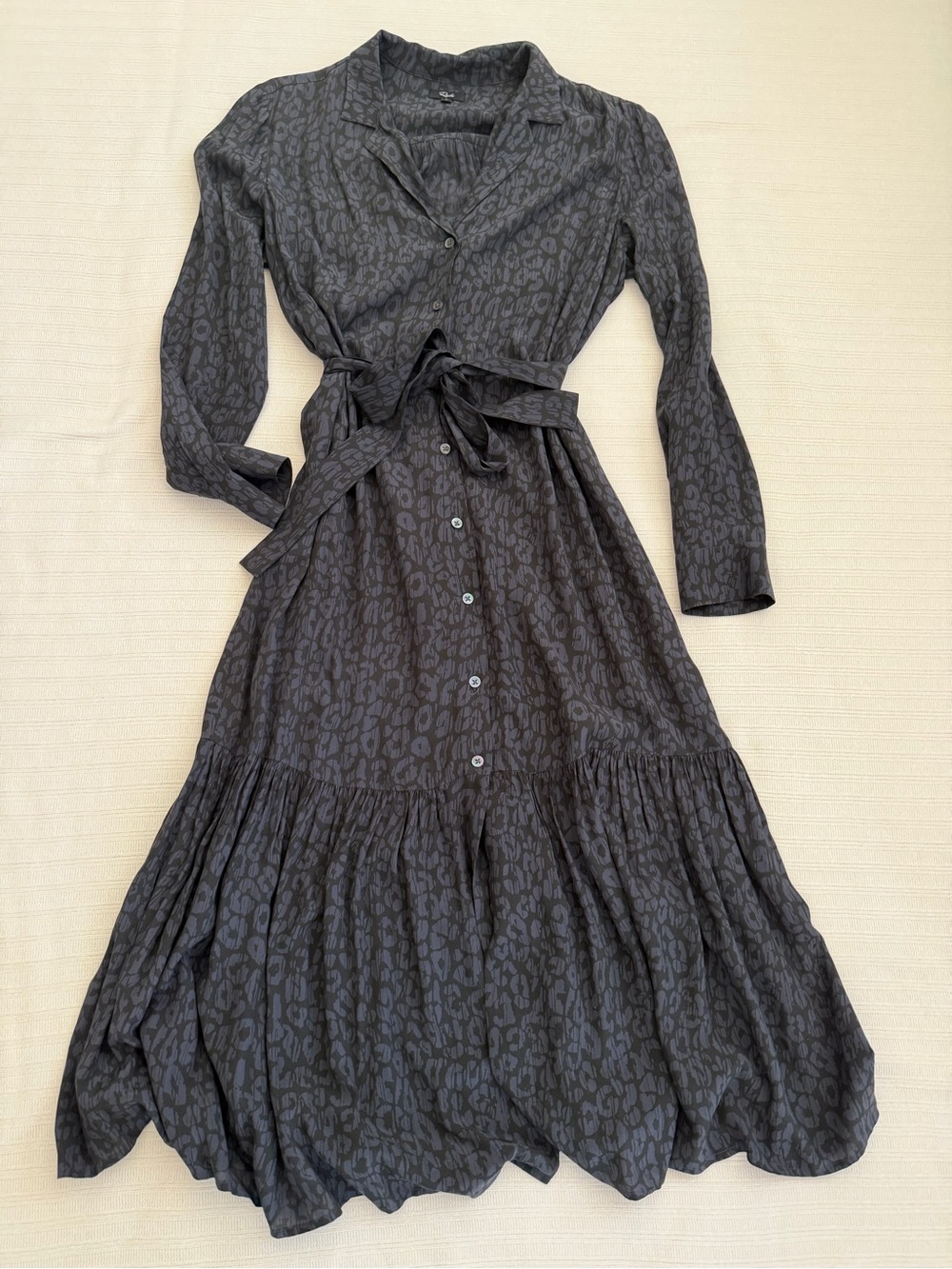 Rails Beatrice Charcoal Cheetah Leopard Print Belted Maxi Shirt Dress L